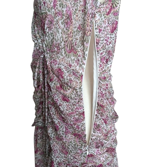 ANN TAYLOR Floral Chiffon Ruched Flare MIDI Dress Surplice Neck Cottagecore 8P‎ - Picture 10 of 16